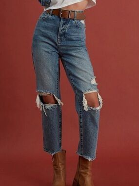 PacSun High-Rise Ripped Knee Blue Jeans